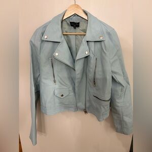 Love Tree Sky Blue Faux Leather Jacket L